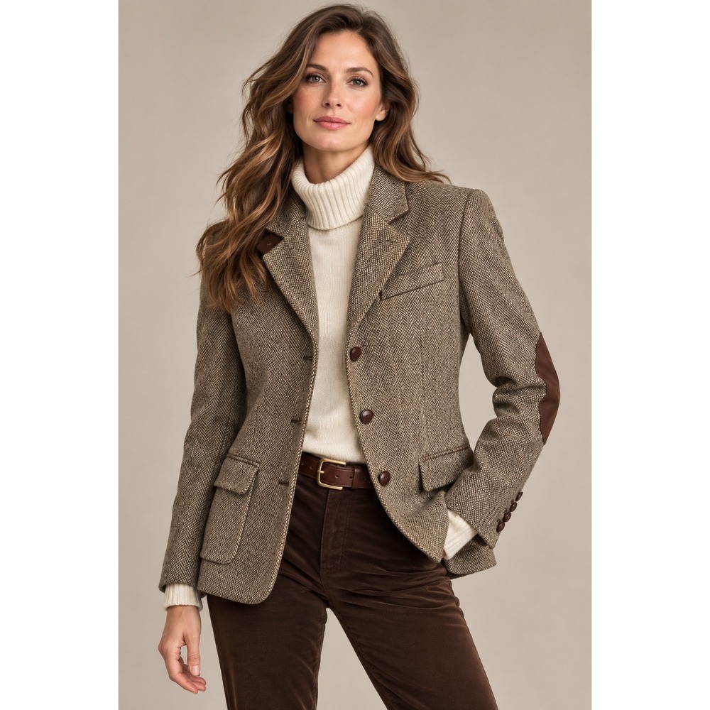 Vintage Lauren Ralph Lauren 100% Wool Herringbone Blazer Equestrian 6 Old Money